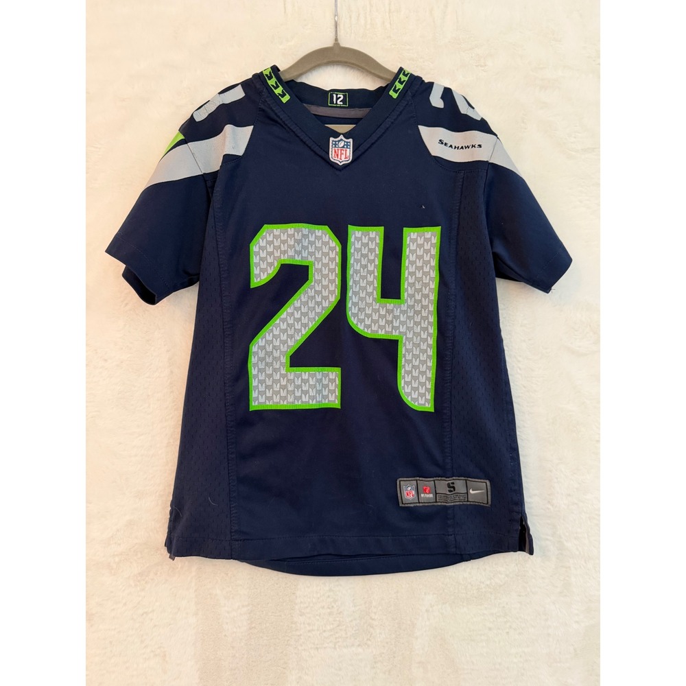 Nike Seattle Seahawks Marshawn Lynch 24 Jersey Youth Small Blue NFL Football